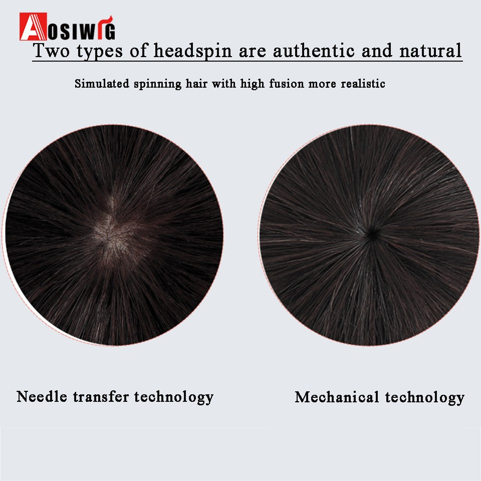 Perucas de cabelo encaracolado sintético AOSI castanho preto, substituição de extensões de cabelo tipo topete, apliques femininos com franja
