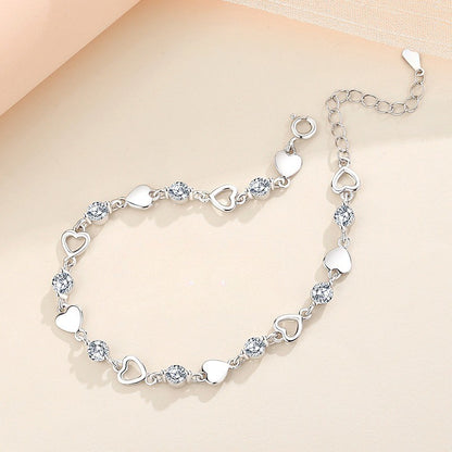 Pulseira Coração Prata 925 Esterlina Feminina Retro Coreana Versátil Zircônia Charme Pulseiras Original Festa Joias Presentes