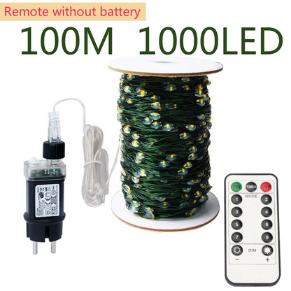 10m-200m LED String Lights Outdoor Green Copper Wire Fairy Lights Christmas Garland For Yard Garden Party Christmas Tree Decor