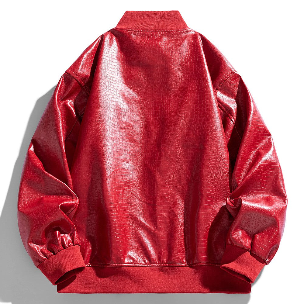 New Spring Autumn Winter PU Leather Stand Collar Open Cardigan Biker Casual Loose Fit Jacket Men's Fashion Outerwear