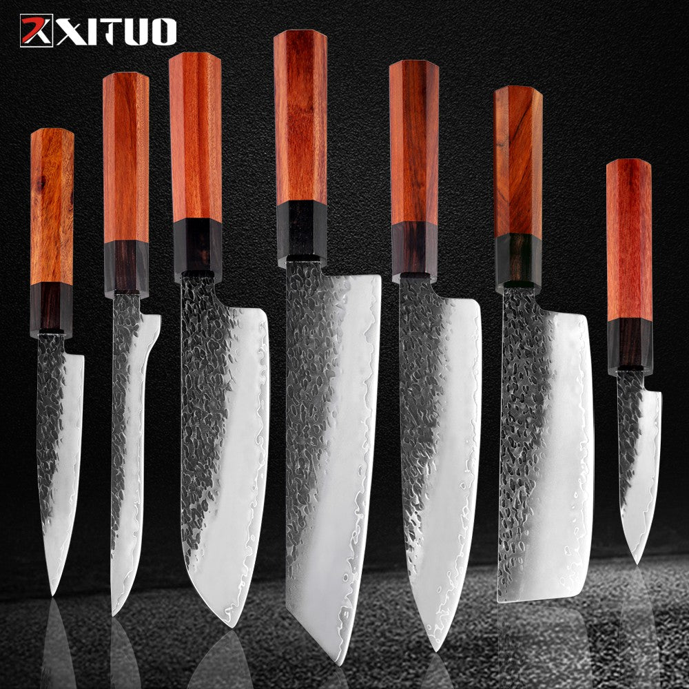 1-7 PCS Knife Set,Professional 3-Layer Composite Steel Kitchen Knives Set,Ultra Sharp Japanese Chef Knife with Octagonal Handle