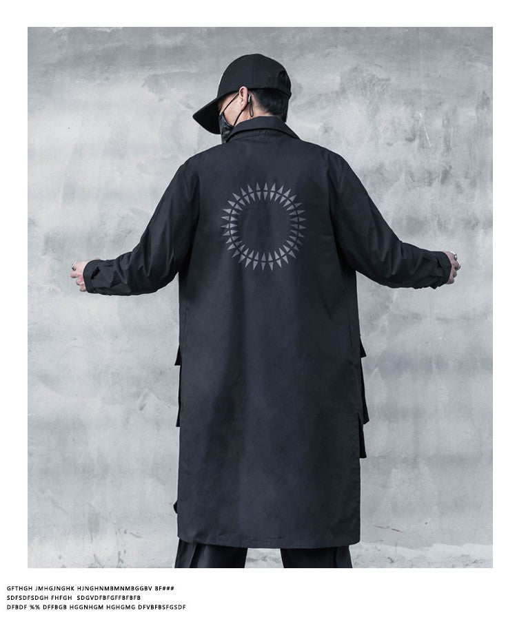 2023 Back Print Punk Hip Hop Techwear Long Sleeve Shirts For Men Harajuku Street Casual Cargo Shirt Long Jacket