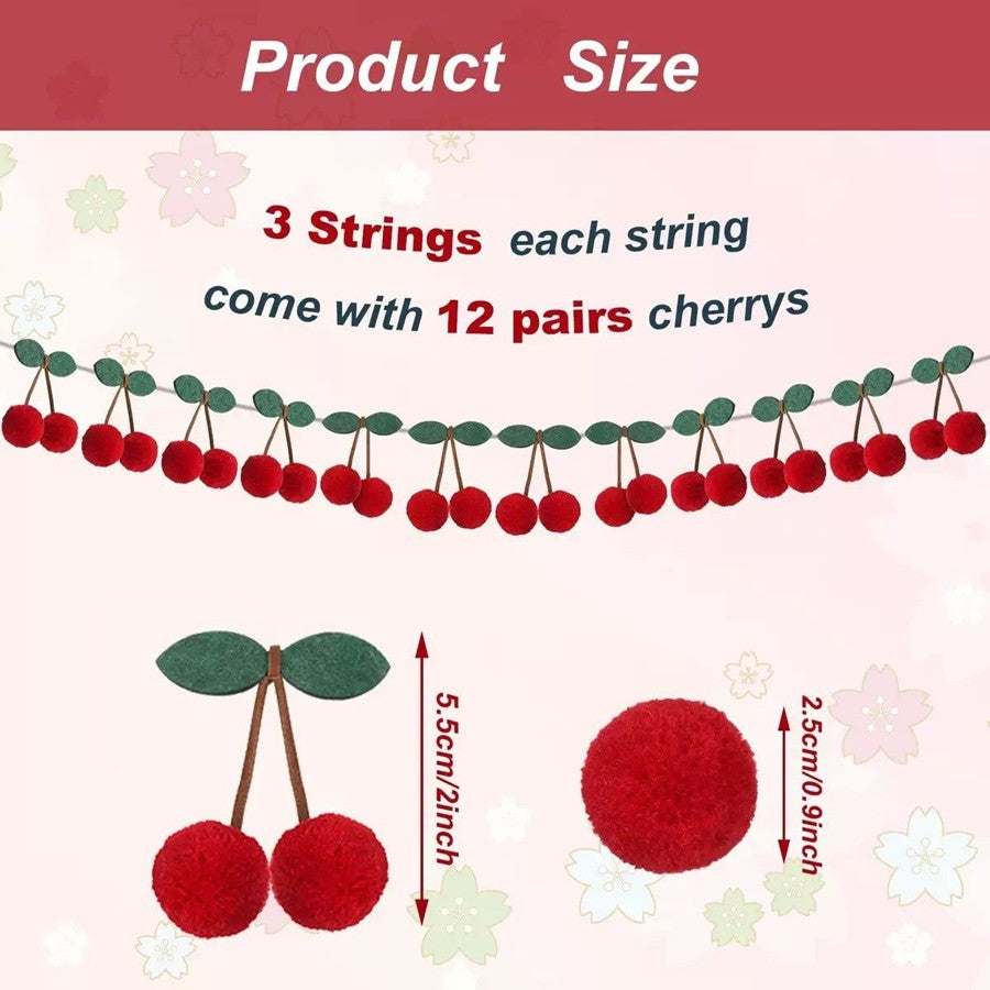 Cherry Garland Decoration Cherries Birthday Wedding Decoration Christmas Pompom Threading Banner Bedroom Wall Decoration Hanging