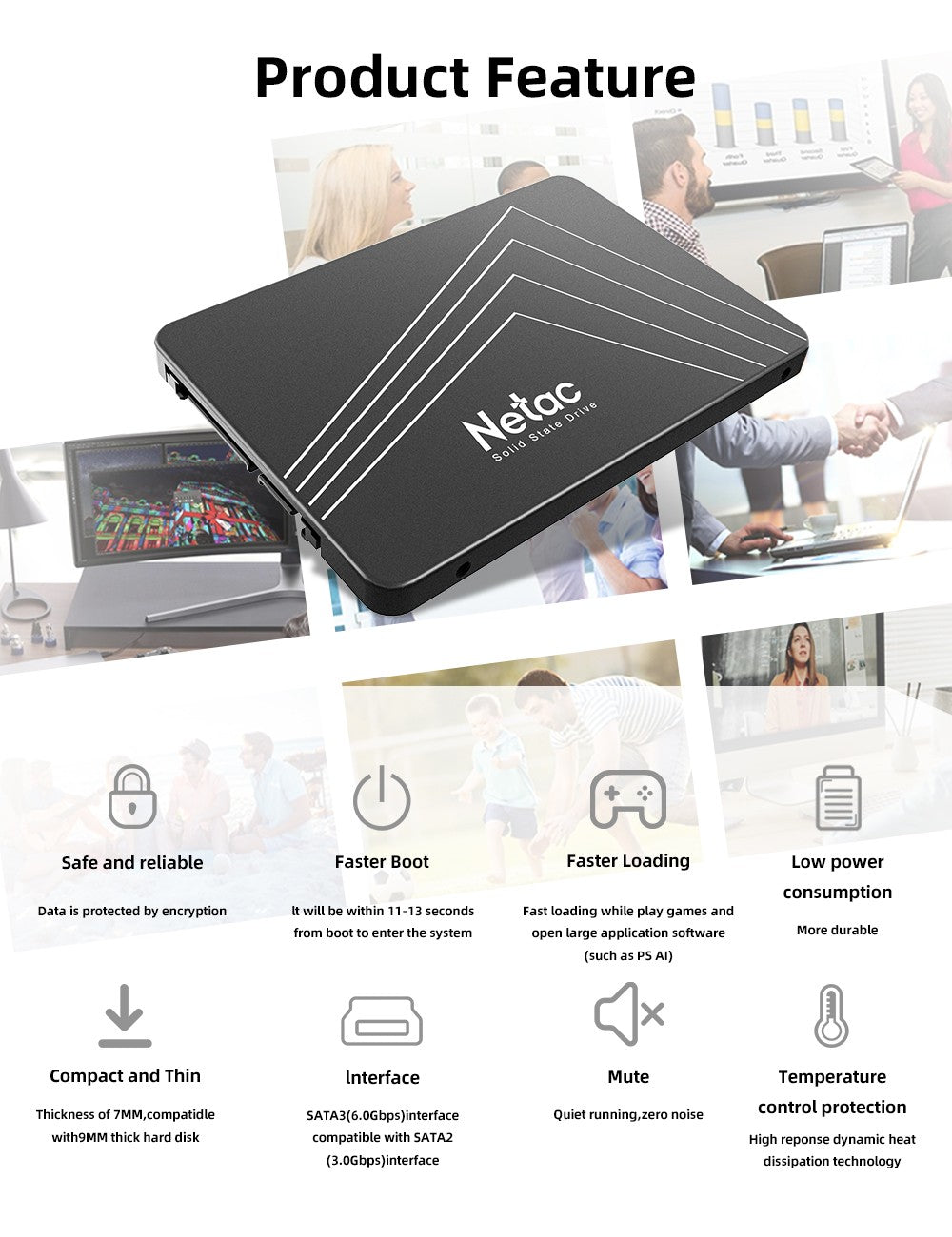 Netac 128 GB 256 GB 512 GB 1 TB 2 TB SSD SATA SATA3 Disco Rígido de Estado Sólido Interno de 2,5 polegadas para Desktop Laptop