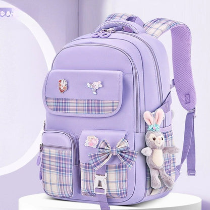 Mochila Escolar Infantil Feminina Xadrez Ergonômica Protege a Coluna Grande Capacidade Leve Impermeável