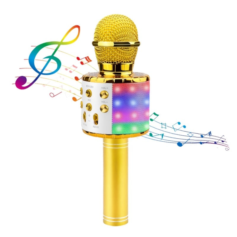 Microfone de Karaokê para Adultos, Microfone Bluetooth Sem Fio para Cantar Máquina de Karaokê Portátil com Luzes LED