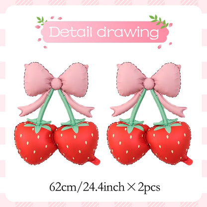 2pcs Set  Bowknot & Cherry Foil Balloons — Perfect for Birthdays, Summer Parties, Outdoor Picnics, and Cherry-Themed Events