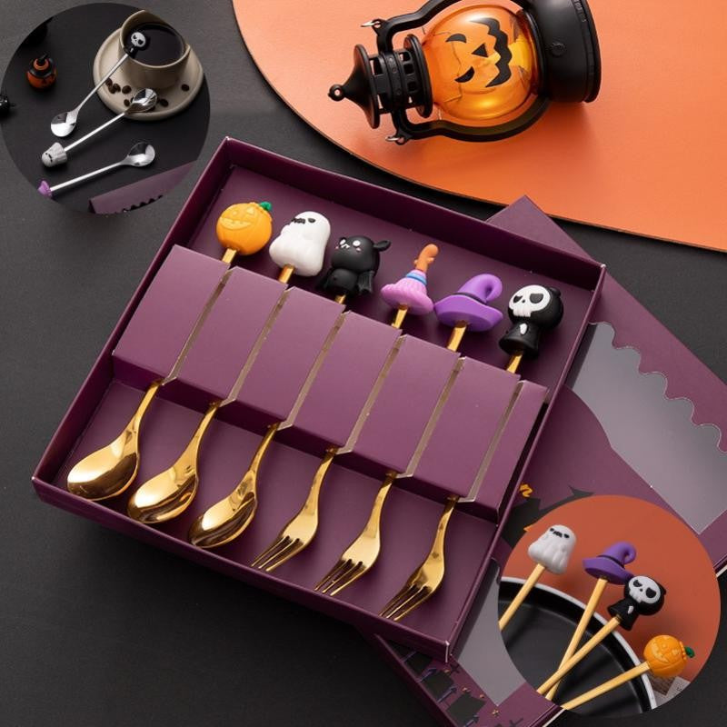 Conjunto de Talheres de Aço Inoxidável Halloween - Colher de Café Colher de Sobremesa Garfo de Fruta - Acessórios de Festa Temática