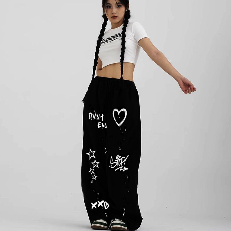 2024 American style quick drying striped sports pants women's summer new loose wide leg thin dopamine  new loose widcasual pants