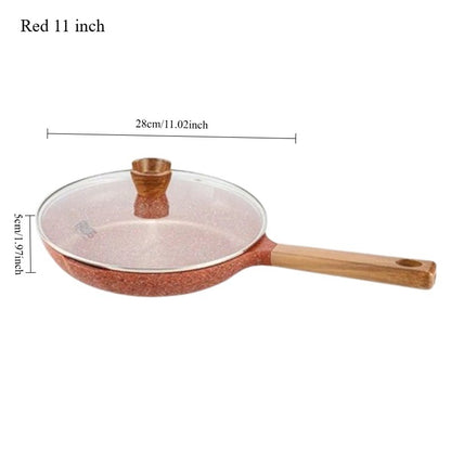 Frigideira Antiaderente de Granito DONNOR com Tampa, 30 cm, Saudável, Utensílios de Cozinha de Pedra, Vermelho ou Cinza, Fácil de Limpar