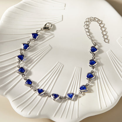 Pulseiras elegantes de corrente de metal com zircônia e cristal vermelho para mulheres, pulseiras coloridas de coração, joias de pulso, presente para festas de casamento e meninas