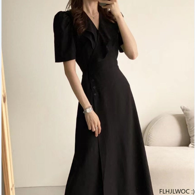 South Korea Chic Midi Dress Women Summer Japan Style Retro Vintage Design Ruffle
