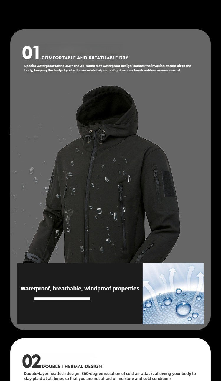 Conjunto de Pesca de Inverno para Externa Roupa de Caminhada Respirável Jaqueta Softshell IX7 de Pele de Tubarão Conjunto Forrado de Lã Quente Corta-vento