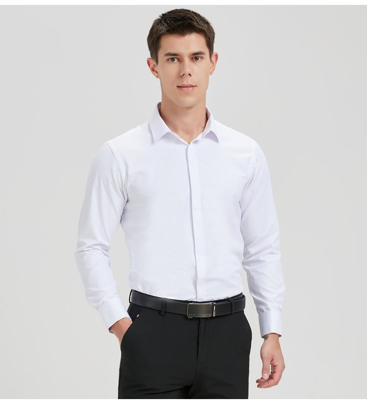 Men's Formal Long Sleeve Dressy Shirt Covered Buttons Front Placket Fits Comfortably French Cuffs Shirts Random Metal Cufflinks