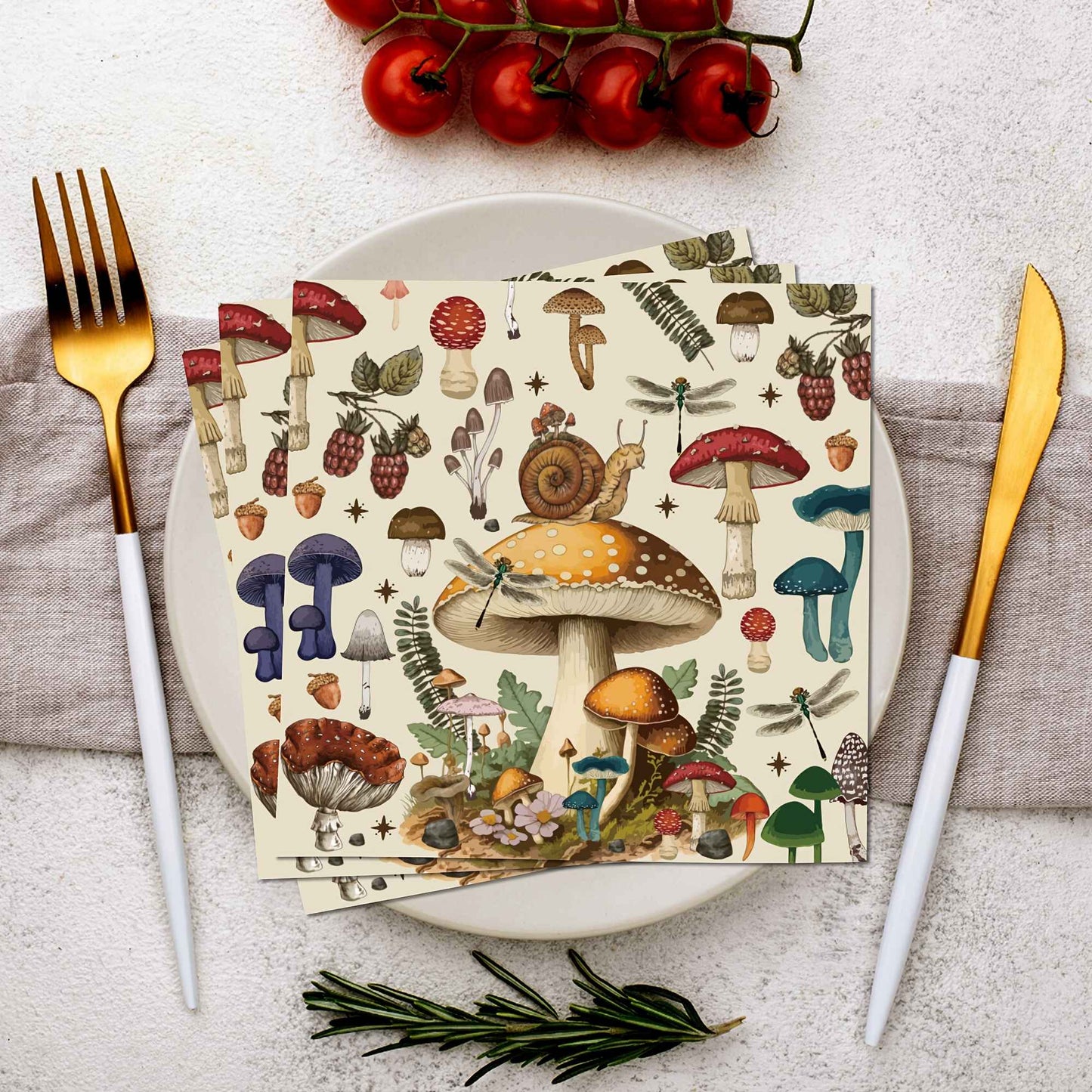 20/40 pcs Mushroom and Snail - Themed Disposable Napkins - 2 - Ply Paper, Suitable for Weddings, Birthdays and Celebrations