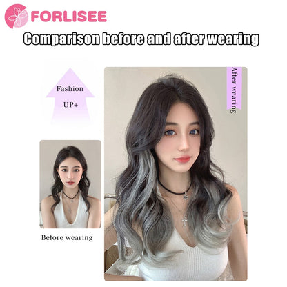 FORLISEE Cabelo Sintético Cacheado Longo com Gradiente Peruca Paris Pintada com Volume de Cabelo Aumentado e Apliques de Cabelo Fofos