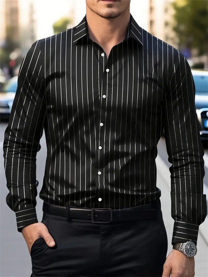Men's plaid long-sleeved shirt, elegant casual wear, fashionable and trendy men's high-quality non-iron lapel top