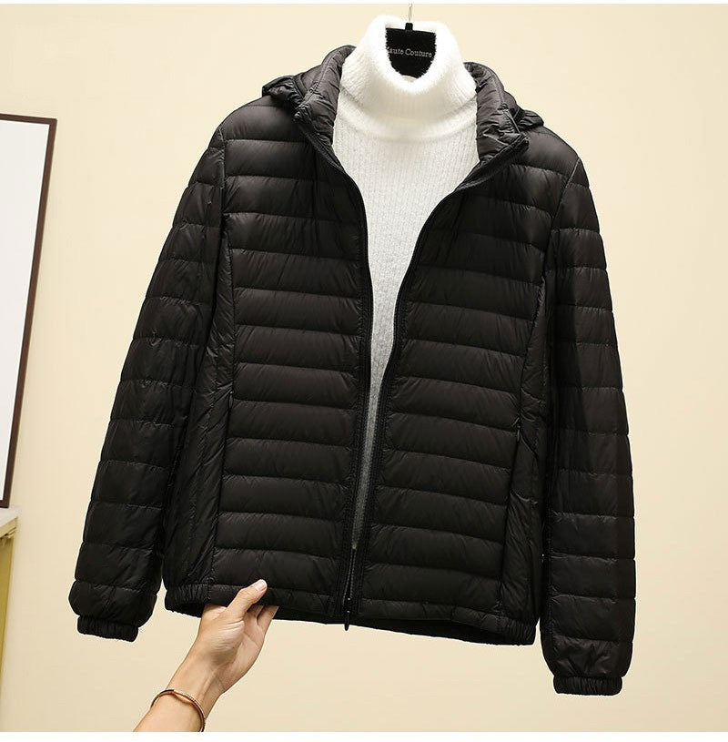 Schinteon Women Ultralight 90% White Duck Down Jacket with Removable Hood Autumn Winter Thin Outwear Portable Storage 2024 New