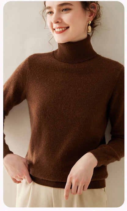 Suéter de Cashmere Feminino Gola Alta Manga Comprida Pulôver de Malha 100% Cashmere Puro Suéter Básico Versão Coreana Top Feminino
