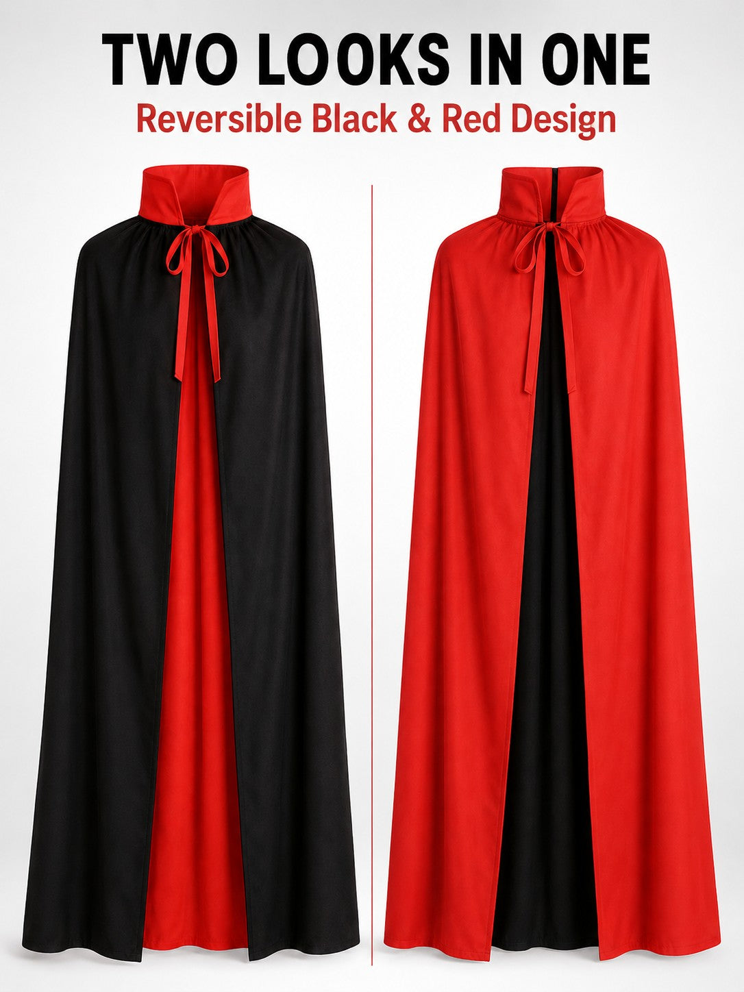 Reversible Black and Red Vampire Cape for Halloween Cosplay Costume