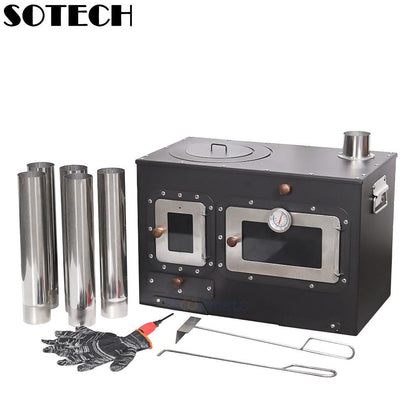 Fogão Multifuncional a Lenha para Acampamento Queimador Externo Portátil com Forno Barraca Fogão Caminhada Piquenique Churrasco Assar Aquecimento Pizza