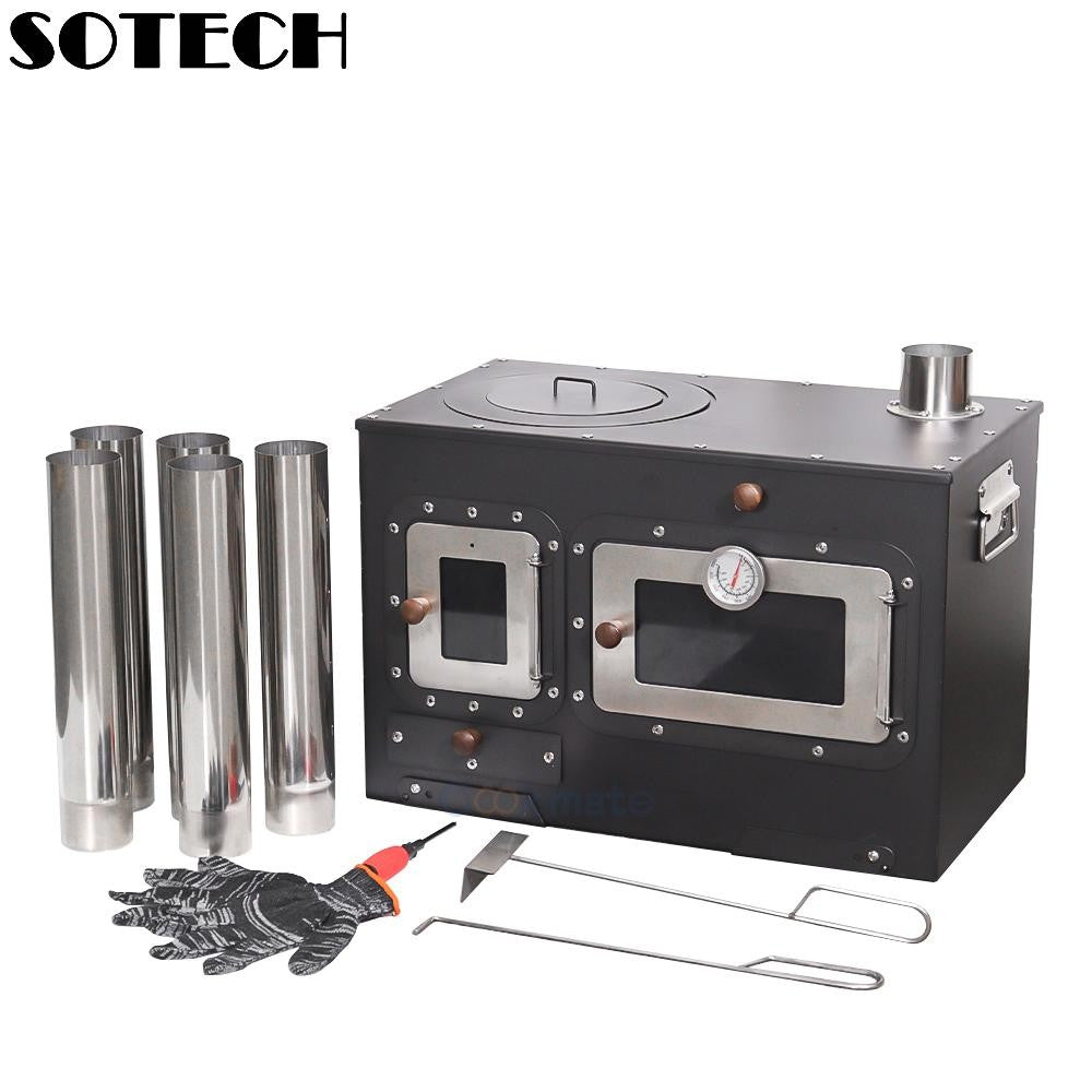 Fogão Multifuncional a Lenha para Acampamento Queimador Externo Portátil com Forno Barraca Fogão Caminhada Piquenique Churrasco Assar Aquecimento Pizza