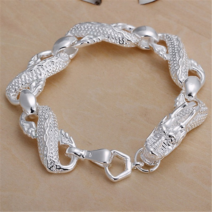 Pulseira Requintada em Prata Esterlina 925 com Corrente Sólida, Amuleto da Moda, Feminino e Masculino, Joias para Casamento, Modelos Lindos e Simples