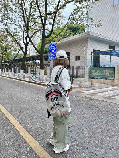 Fashion Shark Letter Transparent Backpack Men Sport Waterproof PVC Clear Plastic Schoolbag Casual Street Large Capacity Rucksack