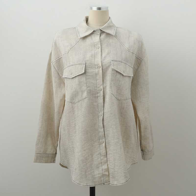 Loose Long Sleeve Casual Denim Shirt Korean Style Loose Fit Shoulder Casual Shirt Pure Color Shirt City Style Commute Shirt