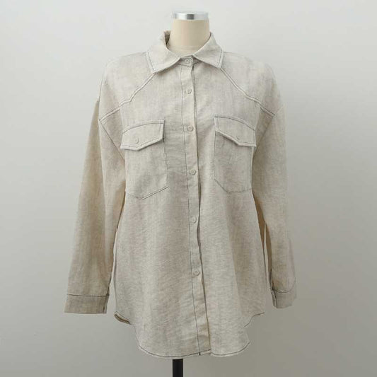 Loose Long Sleeve Casual Denim Shirt Korean Style Loose Fit Shoulder Casual Shirt Pure Color Shirt City Style Commute Shirt