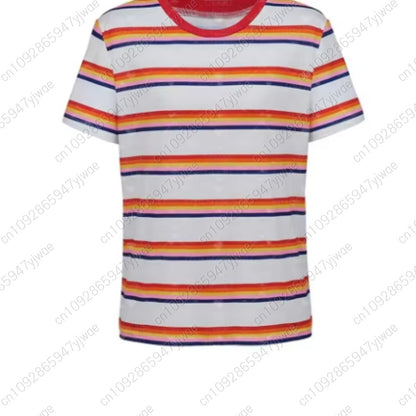 2026 Max Mayfield Cosplay Costume Rainbow Striped T-shirt Women Kids Casual Colorful For Short Sleeve -T-Shirt