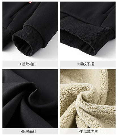 Lamb Cashmere Tracksuit Set Winter Men Sportsuit Gym Sportswear New Thermal Hoodies Fleece Tracksuit Windproof Sport Suit Men