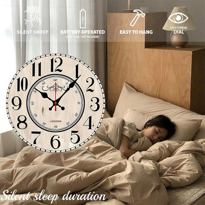 London Arabic Wooden Round Silent Hanging Wall Clock, Suitable For Living Room, Office, Study Room, Bedroom, Home Decoration