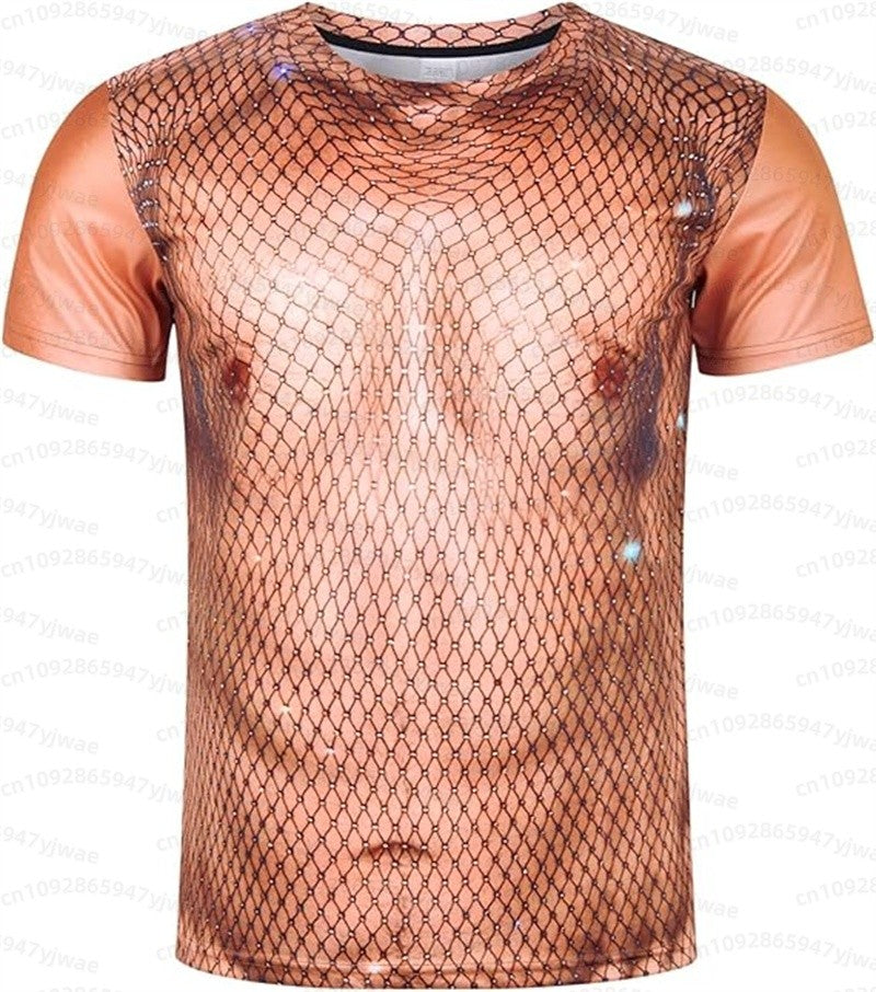 Funny muscular man pattern spoof 3D print sport Quick-dry Breatha men's T-shirt outdoor street role-playing  cosplay t-shirt