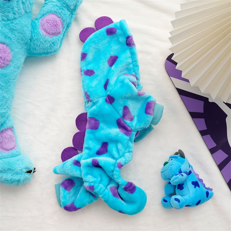 Fantasia de dinossauro de pelúcia para animais de estimação, macacão de 4 patas para gatos e cães, roupa fofa de flanela de inverno para cosplay em festas e festivais
