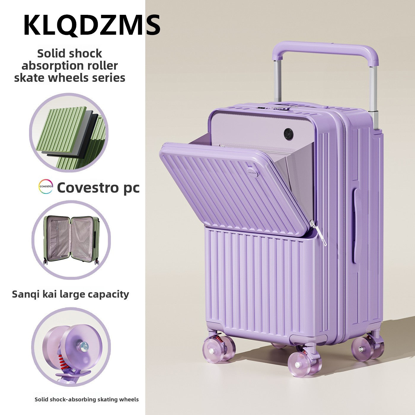 Mala de alta qualidade KLQDZMS, Abertura Frontal, Case para Laptop, Carrinho, 20"24"26"28 Polegadas, ABS+PC, Bagagem de Viagem de Mão