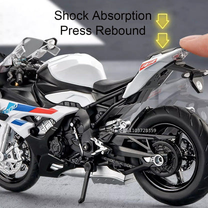 1:12 RRS1000 S1000RR Modelo de Brinquedo Motos de Liga Fundida Motocicletas Amortecimento Roda Dianteira Direcionável Pneus de Borracha Presente para Meninos