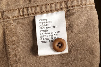 2025 Autumn New American Retro Woven Twill Cargo Shirt Men's Fashion 100% Cotton Washed Long Sleeve Double Pocket Casual Jacket