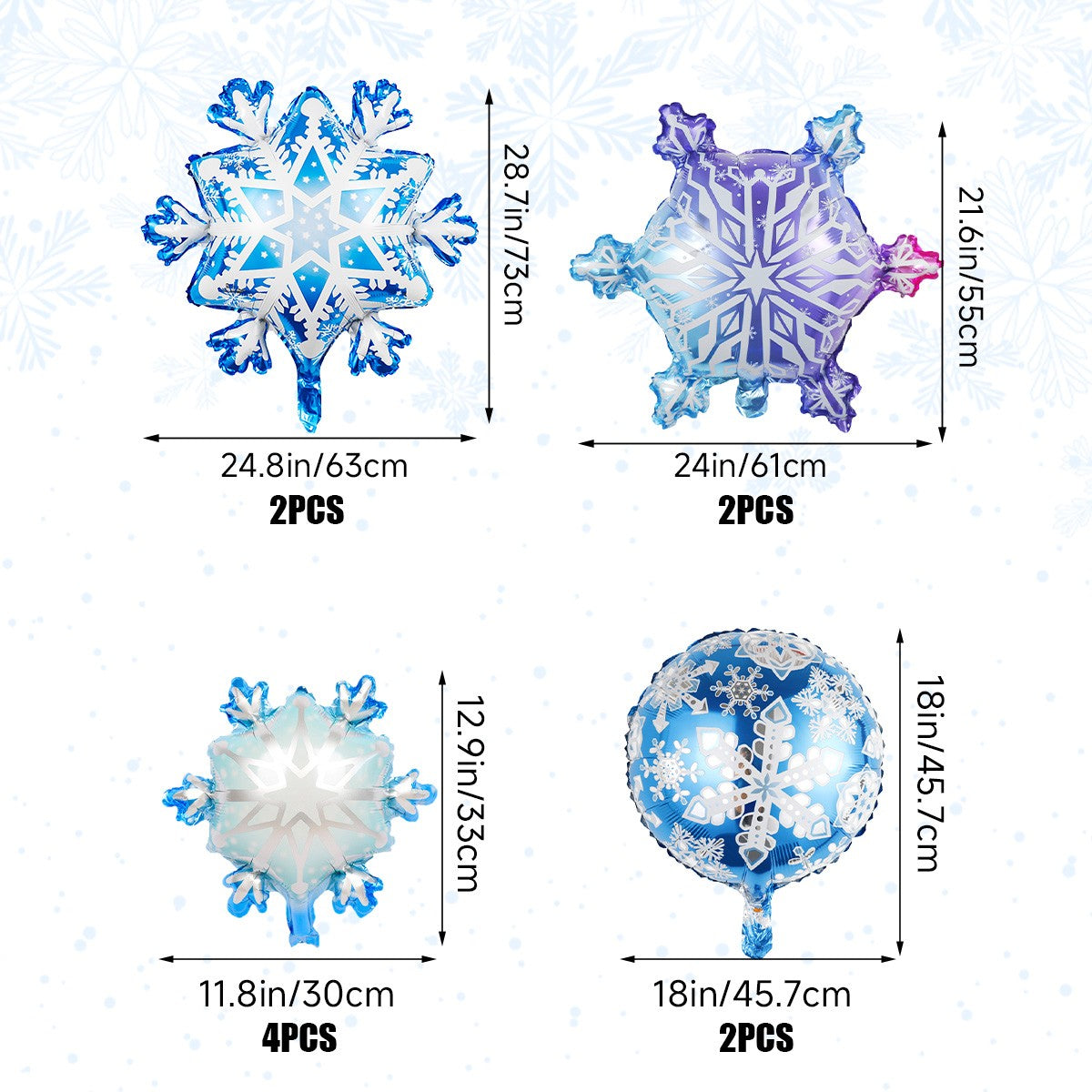 10pcs ice and snow theme snowflake aluminum foil balloons, winter Christmas New Year ice and snow wonderland decoration supplies