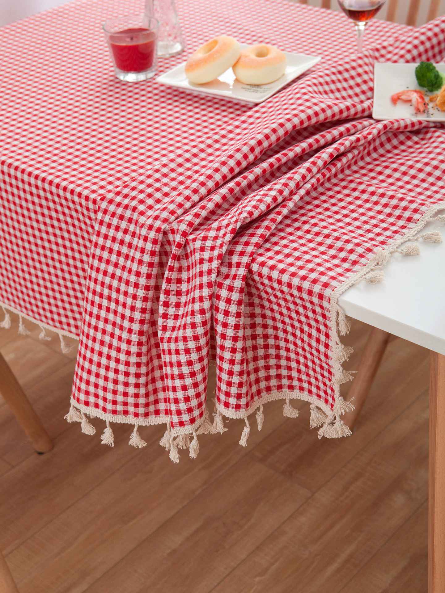 Pastoral Red and White Plaid Tablecloth Linen Cotton square Coffee Table Cloth Rectangular picnic tablecloth Tableware for Home