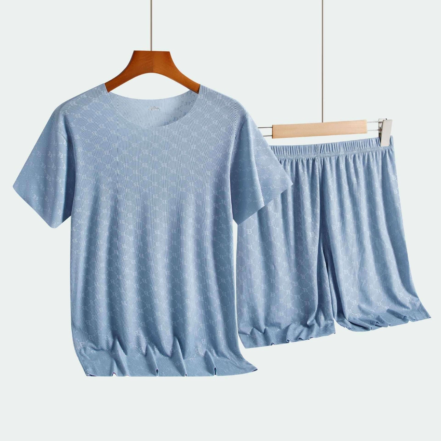 Summer Men's Pajamas Homewear Set Printed Ice Silk T-Shirt Short-Sleeved Modal Casual Pajamas Men's Pajama Trousers Thin Suit