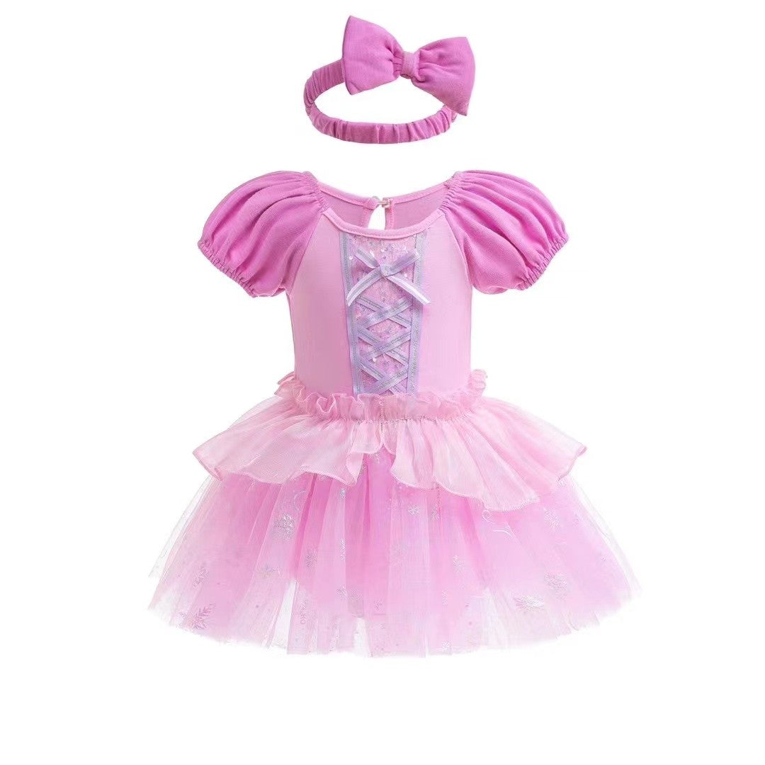 Infant Baby Girl Jumpsuit Dress Little Girl Princess Romper Dress With Headbands Kids Clothes Size 70-80-90-100