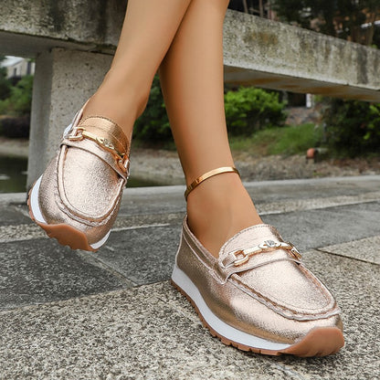 Gold Silver Metal Chain Flats Shoes Women Spring Autumn Plus Size Platform Loafers Woman Slip On Soft Bottom Casual Shoes Female