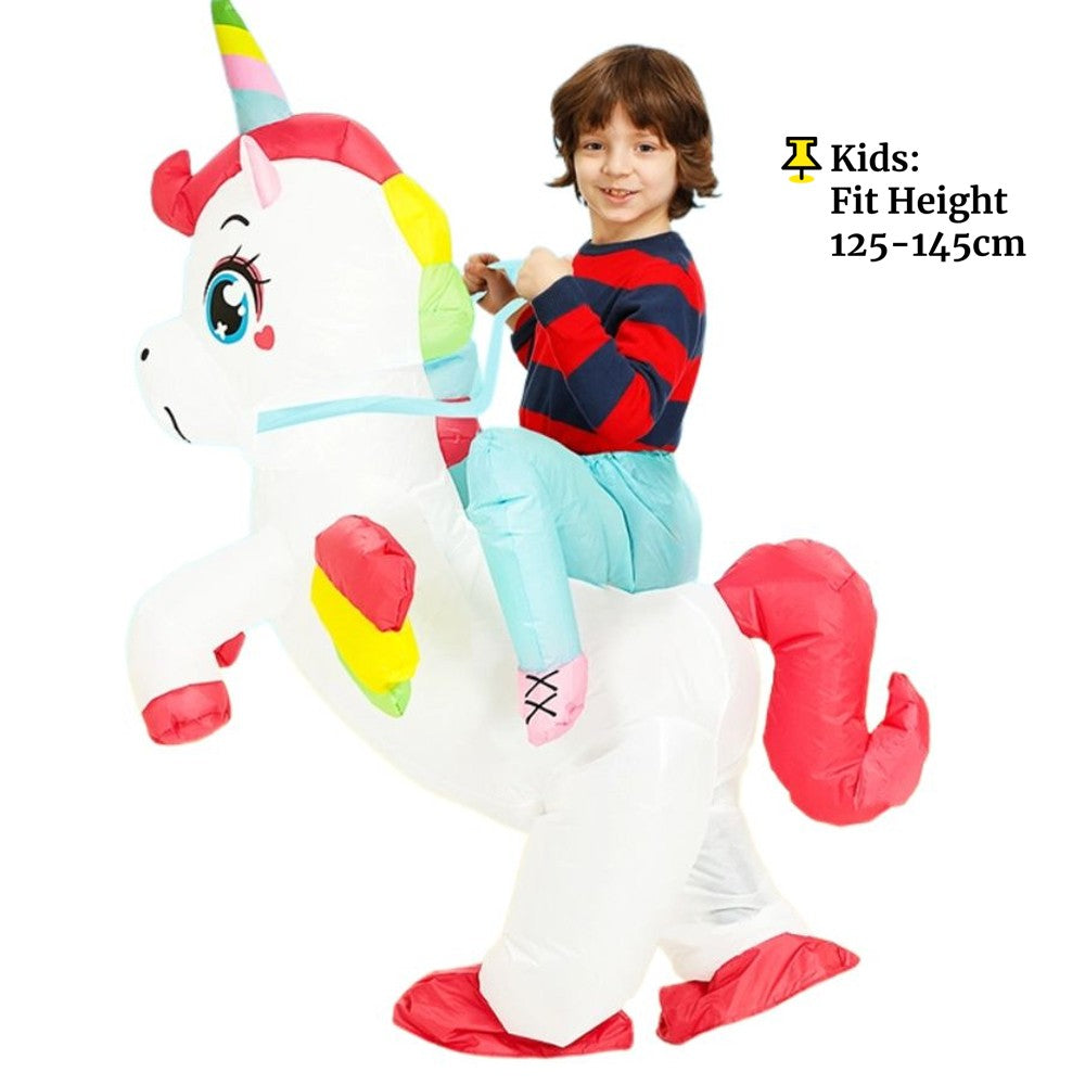 Inflatable Unicorn Ride On Costume for Adults – Funny Rainbow Fantasy Cosplay Outfit for Halloween Parties and Festivals