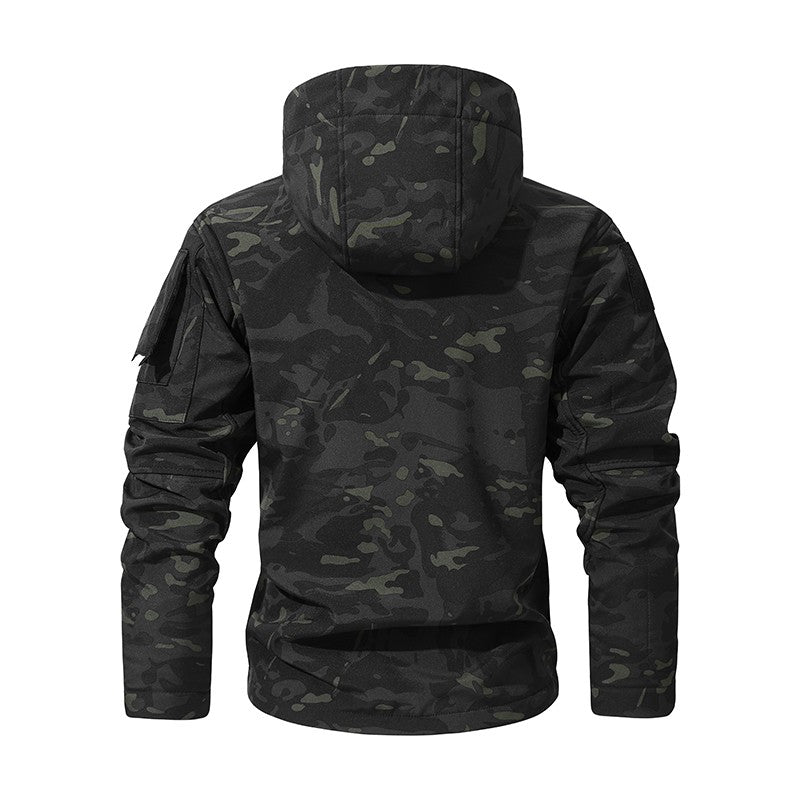 Men's Silent Soft Shell Camouflage Tactical Jacket Waterproof Warm Fleece Hunting Jackets Outdoor Hiking Fishing Hooded Coat