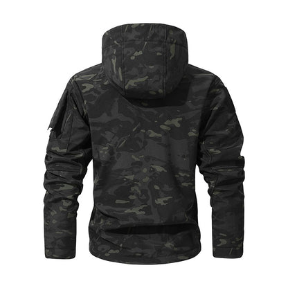 Men's Silent Soft Shell Camouflage Tactical Jacket Waterproof Warm Fleece Hunting Jackets Outdoor Hiking Fishing Hooded Coat