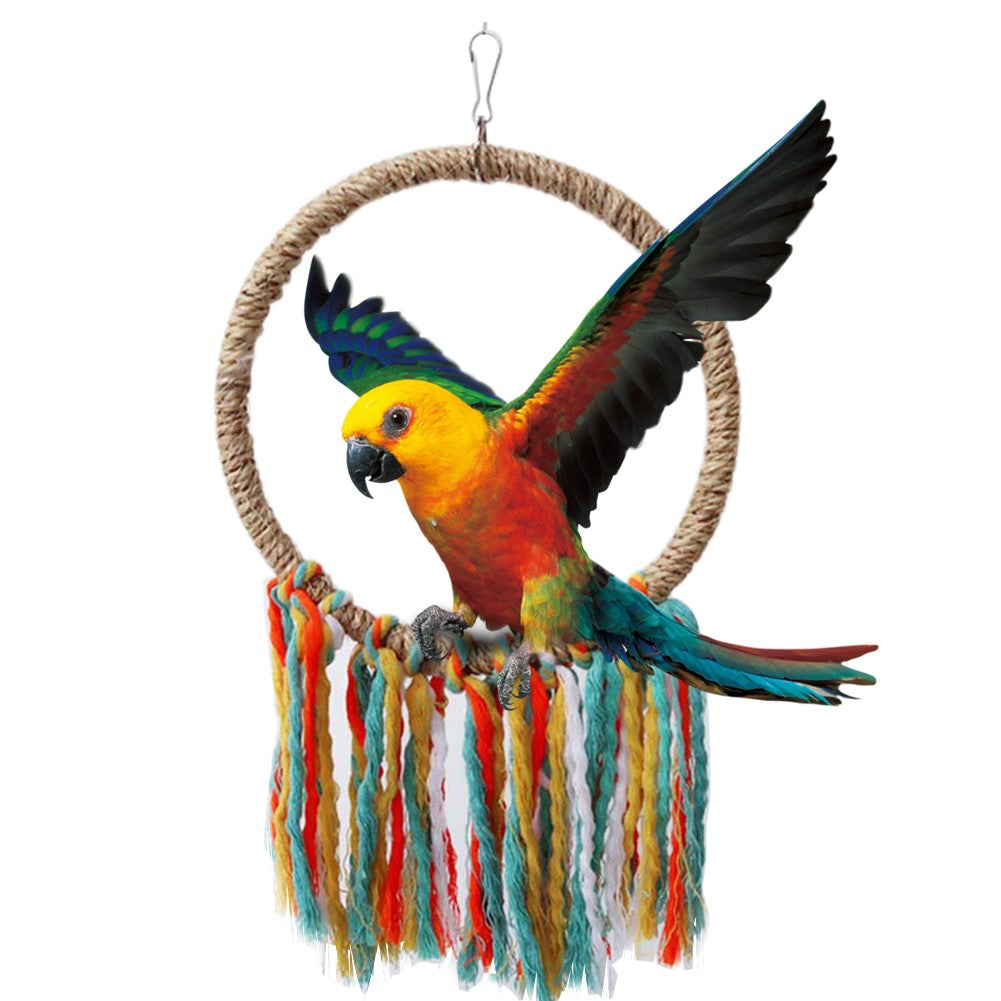 Brinquedo de Corda de Algodão para Papagaio Pássaro de Estimação Brinquedos em Círculo para Mastigar Mordiscar Poleiro de Papagaio Gaiola Suspensa de Balanço Anel de Corda Suporte para Subir Brinquedo Artigos para Pássaros