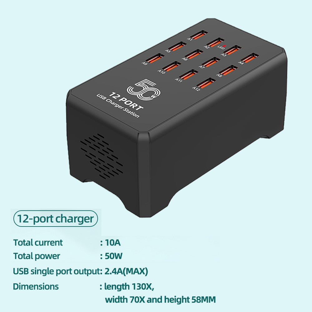 Carregador USB de 12/30 Portas Universal para Tomada de Parede e Mesa, Estação de Carregamento Rápido para Celular e Adaptador de Energia