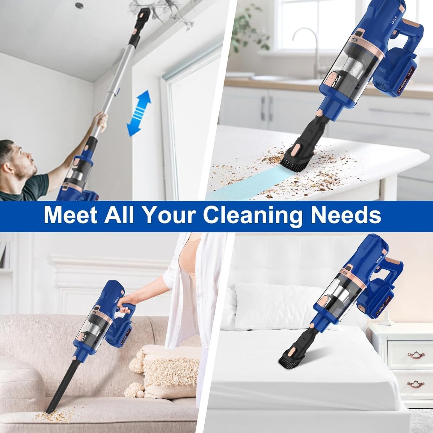 UMLO V11 Cordless Vacuum Cleaner 300W 45kPa Powerful Brushless Motor Lightweight Handheld Stick Vacuum for Home Carpet Hardfloor