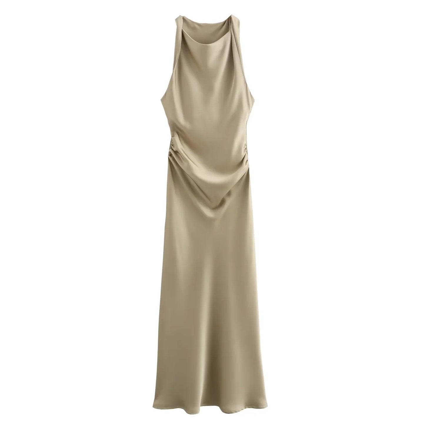 TRAF Satin Long Dresses for Women 2024 Summer Slip Midi Dress Woman Sexy Evening